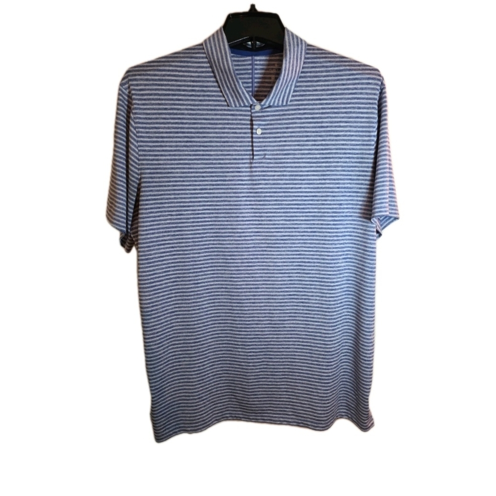 Nike Men's Navy and White Striped Polo Shirt